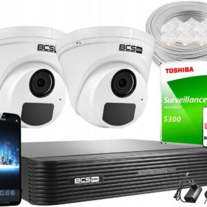 BCS 2X KAMERA IP FULLHD IR30M H265 APLIKACJA +1TB BNVR040120I+BEIP12FR3X2+1TB